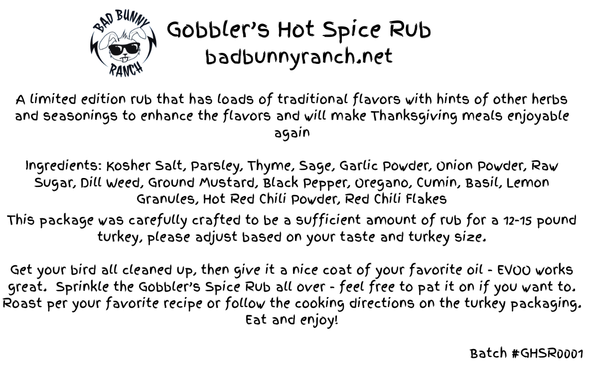Gobbler's Hot Spice Rub  - | 2oz | limited edition blended herbs and spices rub