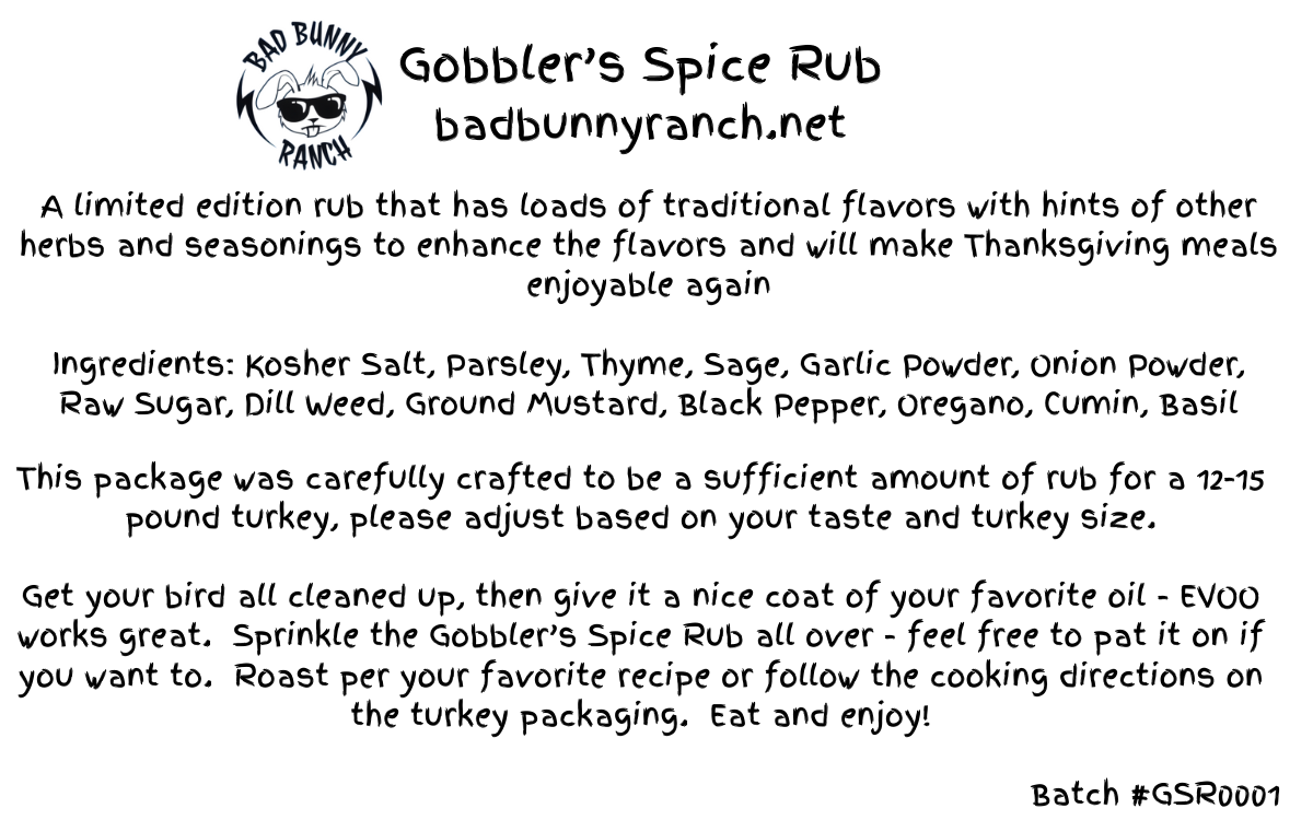 Gobbler's Spice Rub  - | 2oz | limited edition blended herbs and spices rub